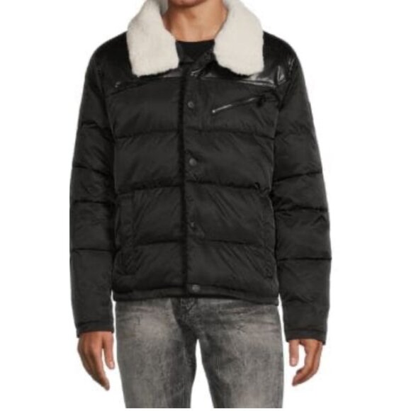 $230 Noize Vroni Shearling Collar Puffer Insulated Jacket Black Men’s Size Large